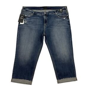 Silver Jeans Womens Size 24W 23L Indio Blue Elyse Comfort Fit Mid Rise Capri
